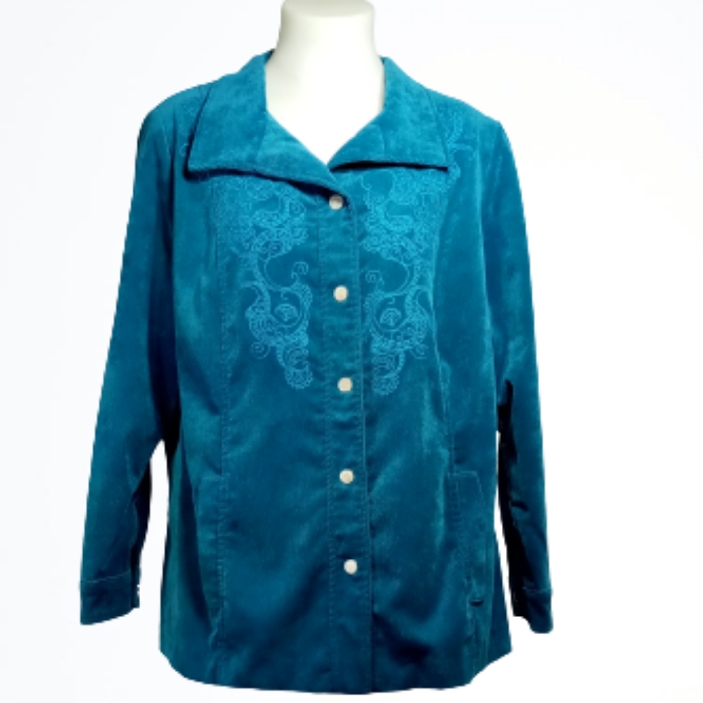 Allison Daley Teal Green Button Down Jacket Sz 18W